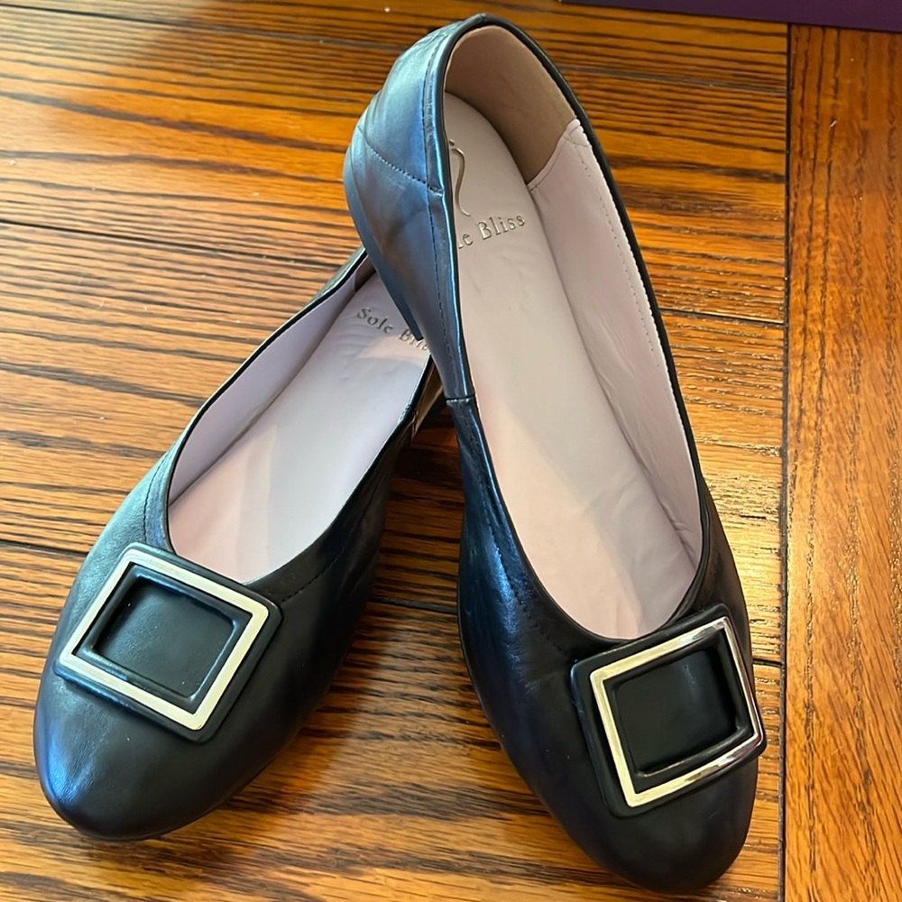 Sole Bliss leather ballet flat with gold accent buckle